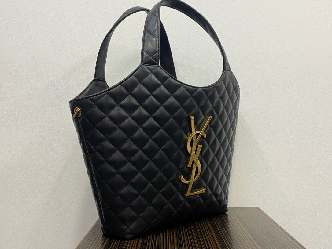 Saint Laurent Icare Maxi Shopping Bag in Quilted Lambskin - Black