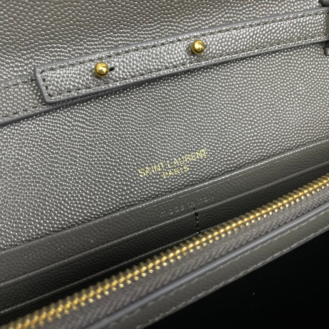 Saint Laurent Monogram Envelope Chain Wallet - Grey Leather