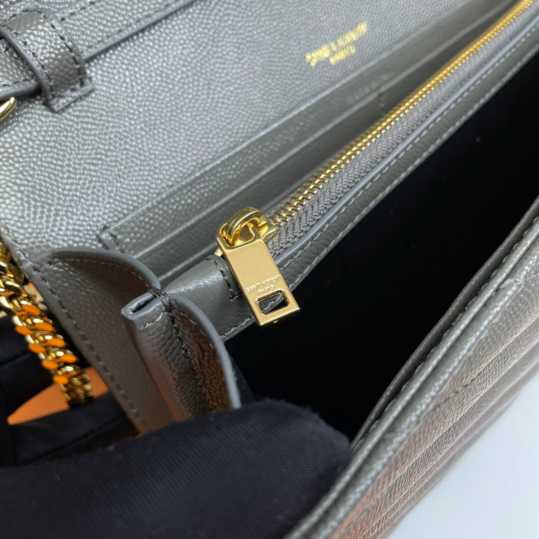 Saint Laurent Monogram Envelope Chain Wallet - Grey Leather