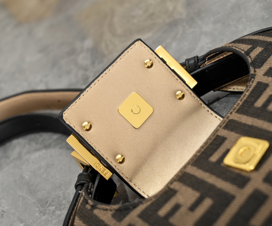 Fendi FF Monogram Canvas Crescent Shoulder Bag with Gold-Tone Hardware