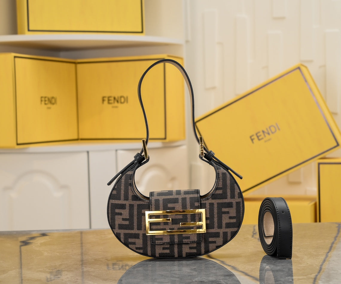 Fendi C'mon FF Monogram Canvas Nano Shoulder Bag - Brown/Tobacco