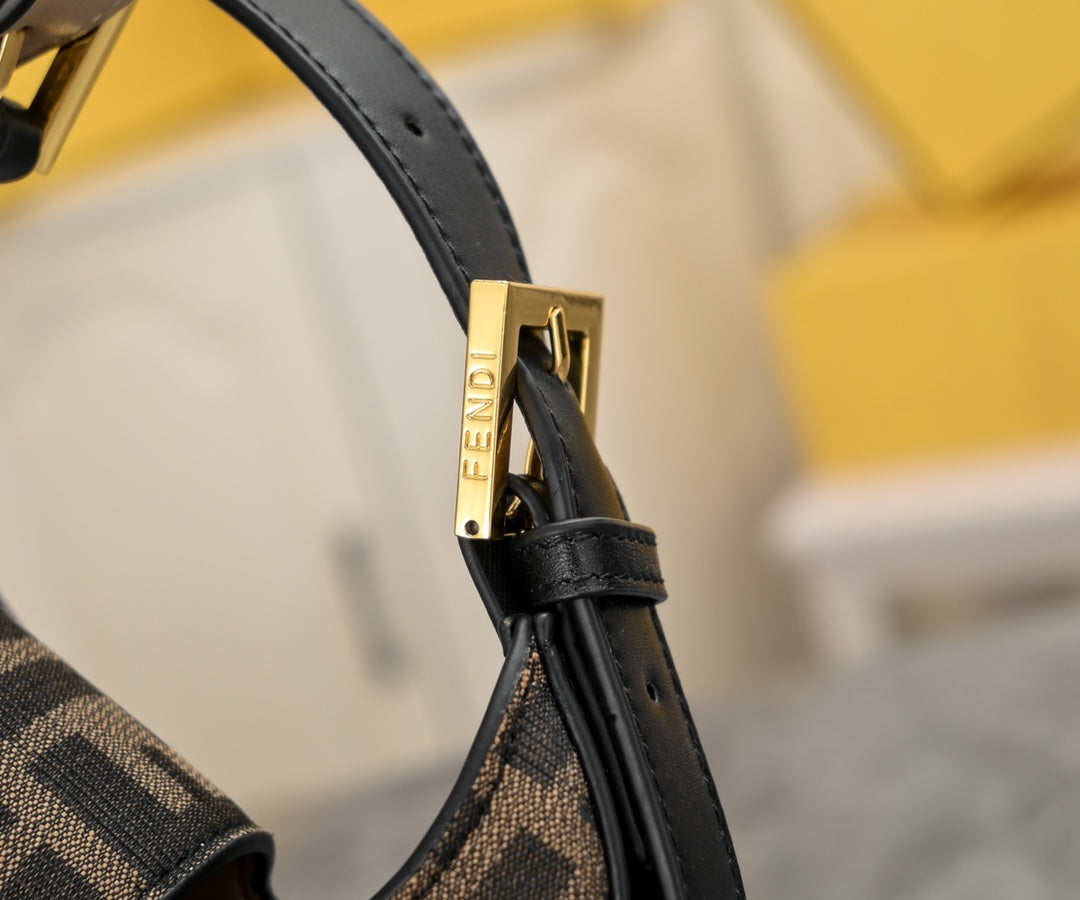 Fendi FF Monogram Canvas Crescent Shoulder Bag with Gold-Tone Hardware