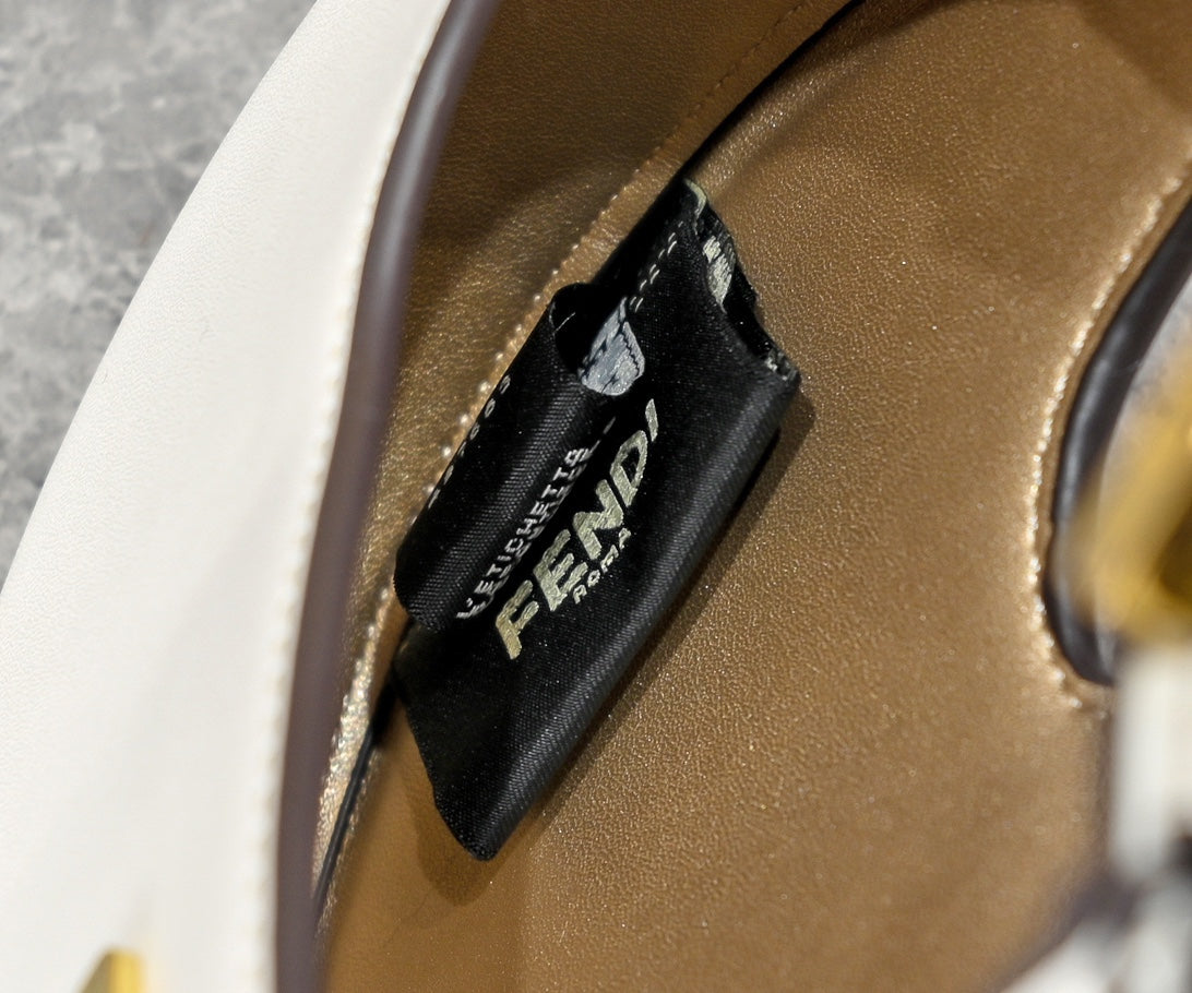 Fendi O'Lock Swing Bag in White Leather with Gold-Tone FF Logo