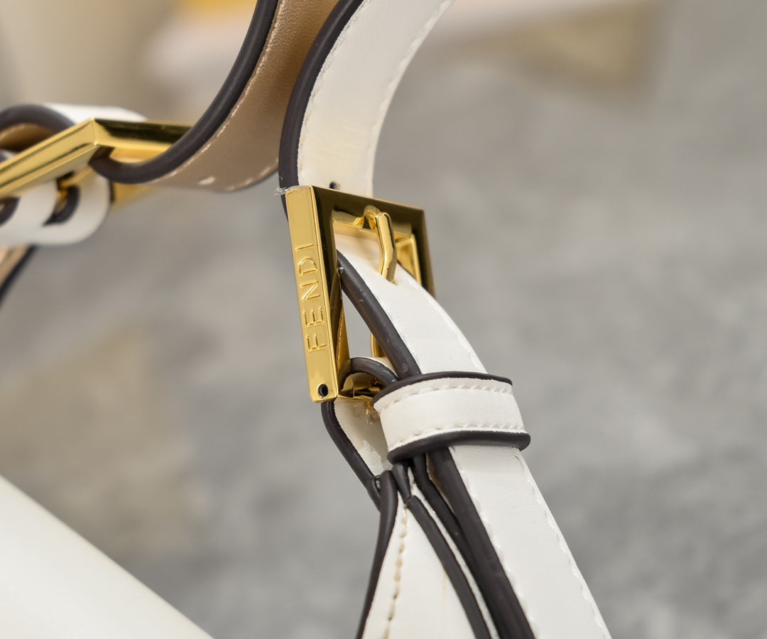 Fendi O'Lock Swing Bag in White Leather with Gold-Tone FF Logo