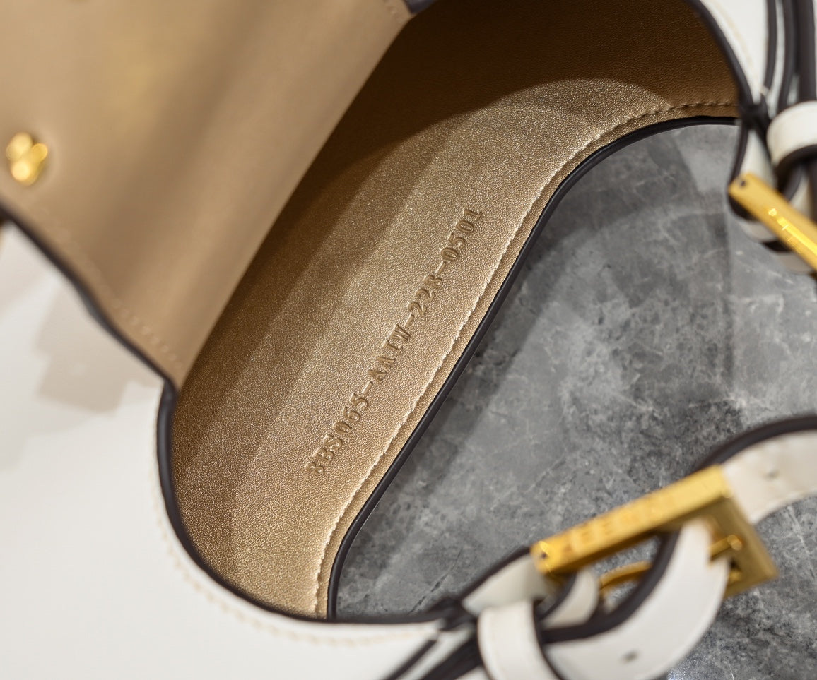 Fendi O'Lock Swing Bag in White Leather with Gold-Tone FF Logo