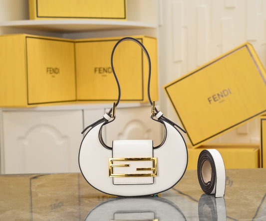 Fendi C'mon Small White Leather Bag - Women's Luxury Shoulder Crossbody Bag
