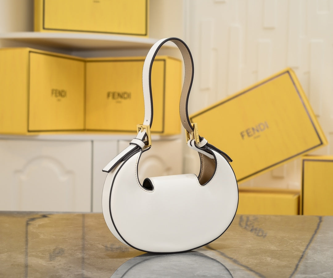 Fendi O'Lock Swing Bag in White Leather with Gold-Tone FF Logo
