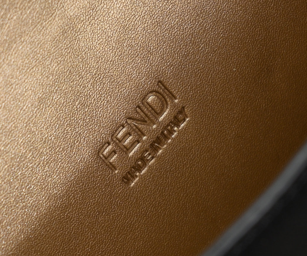 Fendi Small Black Leather Crescent Shoulder Bag with Gold FF Buckle