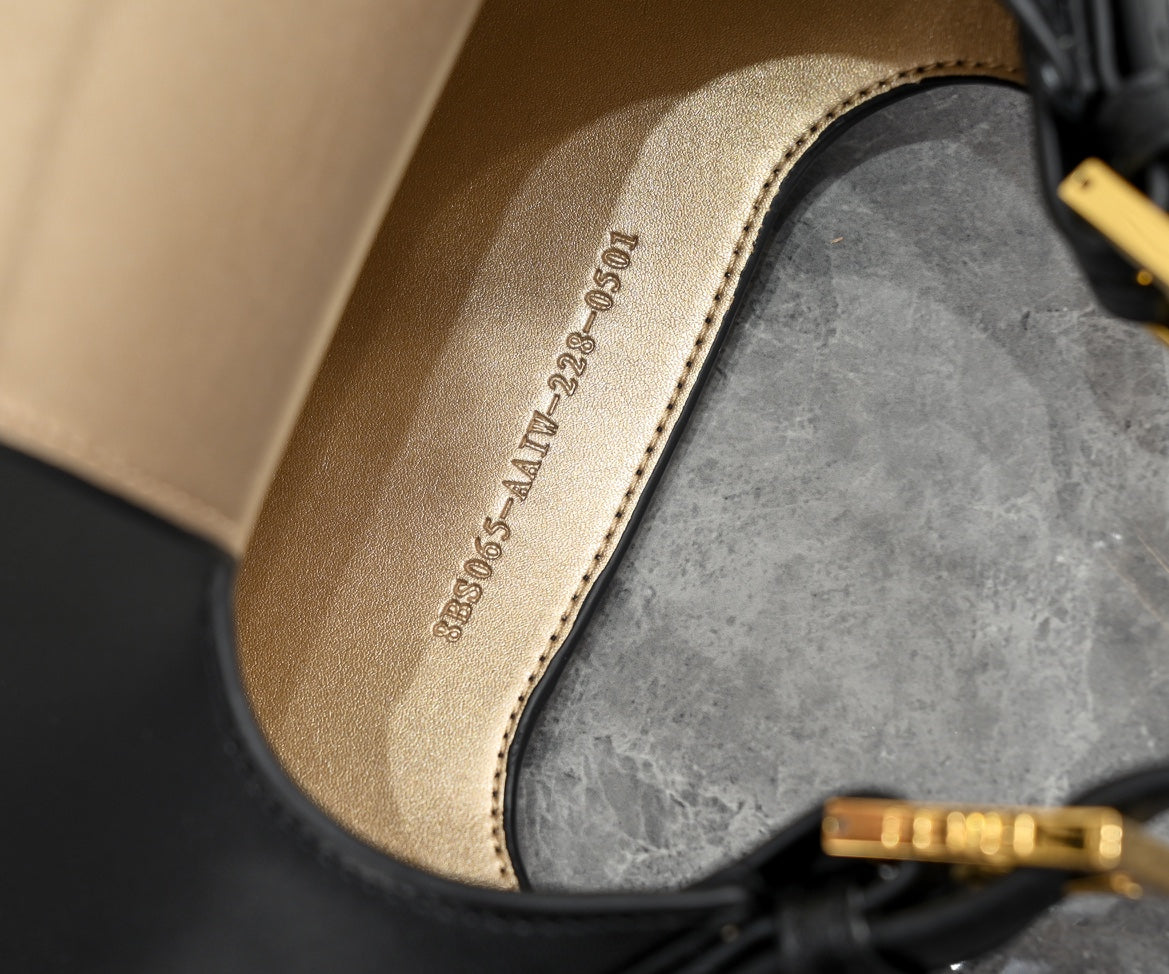 Fendi Small Black Leather Crescent Shoulder Bag with Gold FF Buckle
