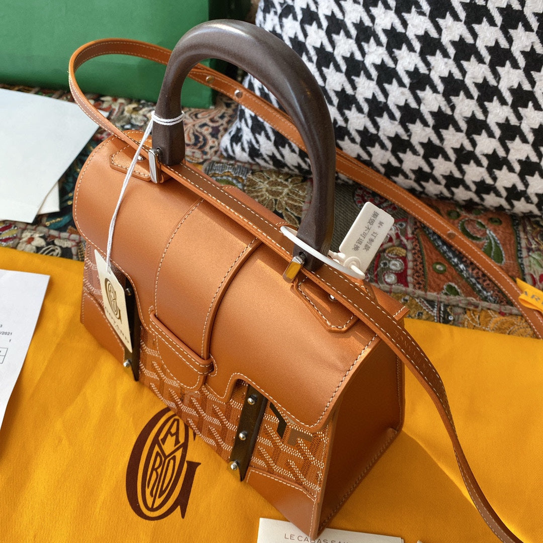 Gogy Classic Chevron Canvas and Leather Top Handle Crossbody Handbag