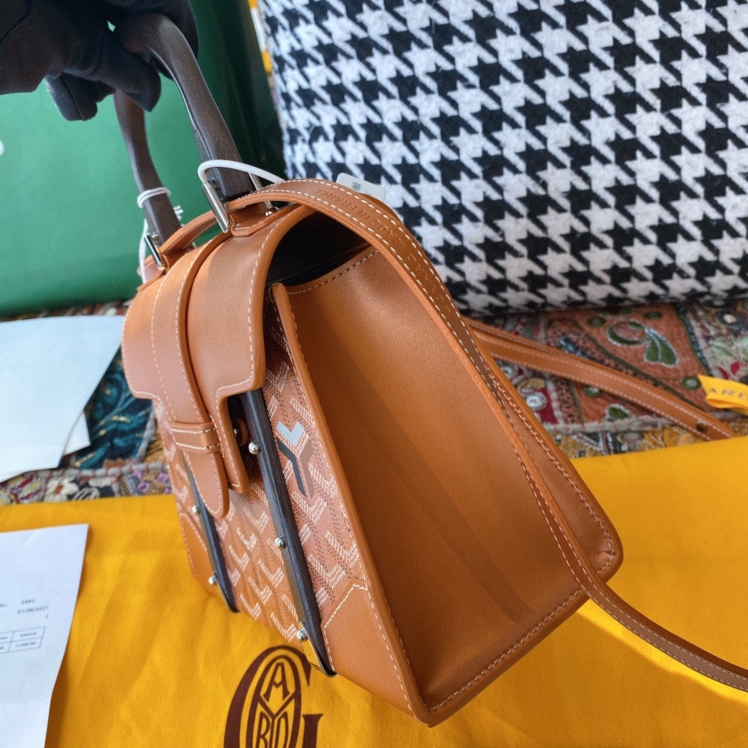 Gogy Classic Chevron Canvas and Leather Top Handle Crossbody Handbag