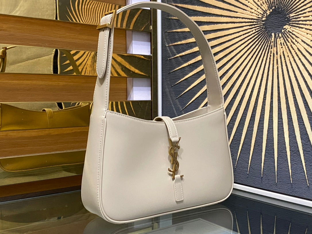 Saint Laurent Le 5 à 7 Leather Hobo Bag in Beige