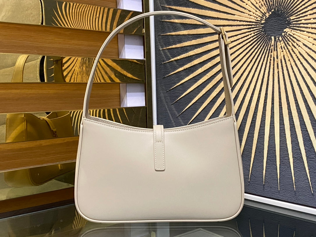 Saint Laurent Le 5 à 7 Leather Hobo Bag in Beige