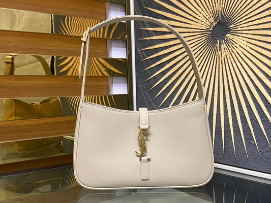Saint Laurent Le 5 à 7 Leather Hobo Bag in Beige