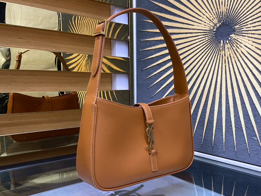 Saint Laurent Le 5 à 7 Small Leather Hobo Bag in Tan