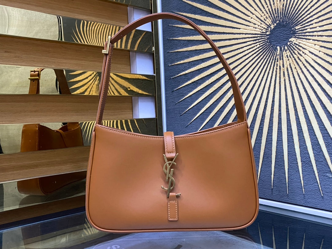 Saint Laurent Le 5 à 7 Small Leather Hobo Bag in Tan