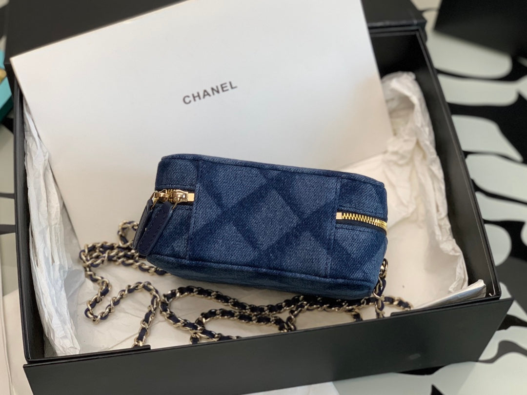 Chanel Blue Quilted Denim Mini Camera Case Bag with Silver-Tone Hardware