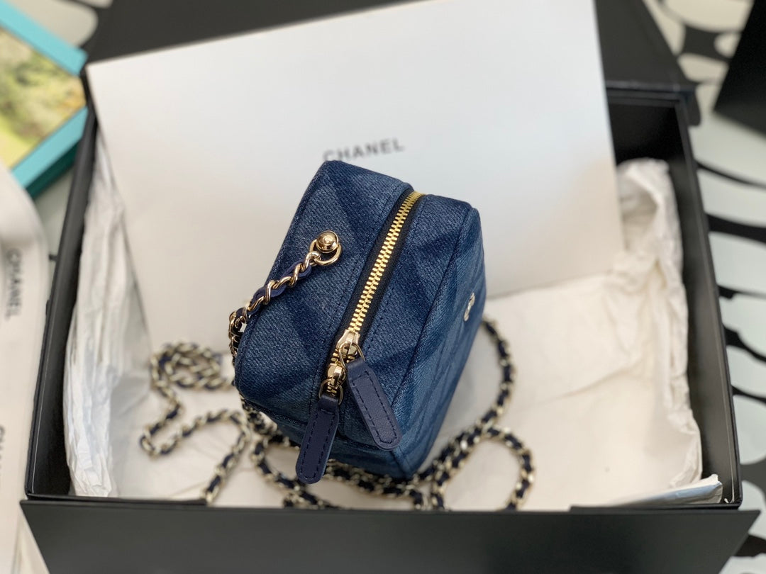 Chanel Blue Quilted Denim Mini Camera Case Bag with Silver-Tone Hardware