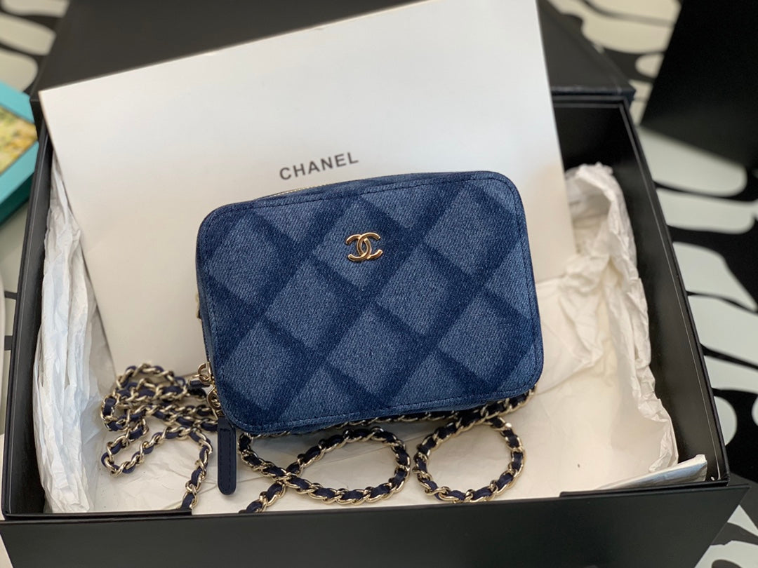Chanel Blue Quilted Denim Mini Camera Case Bag with Silver-Tone Hardware