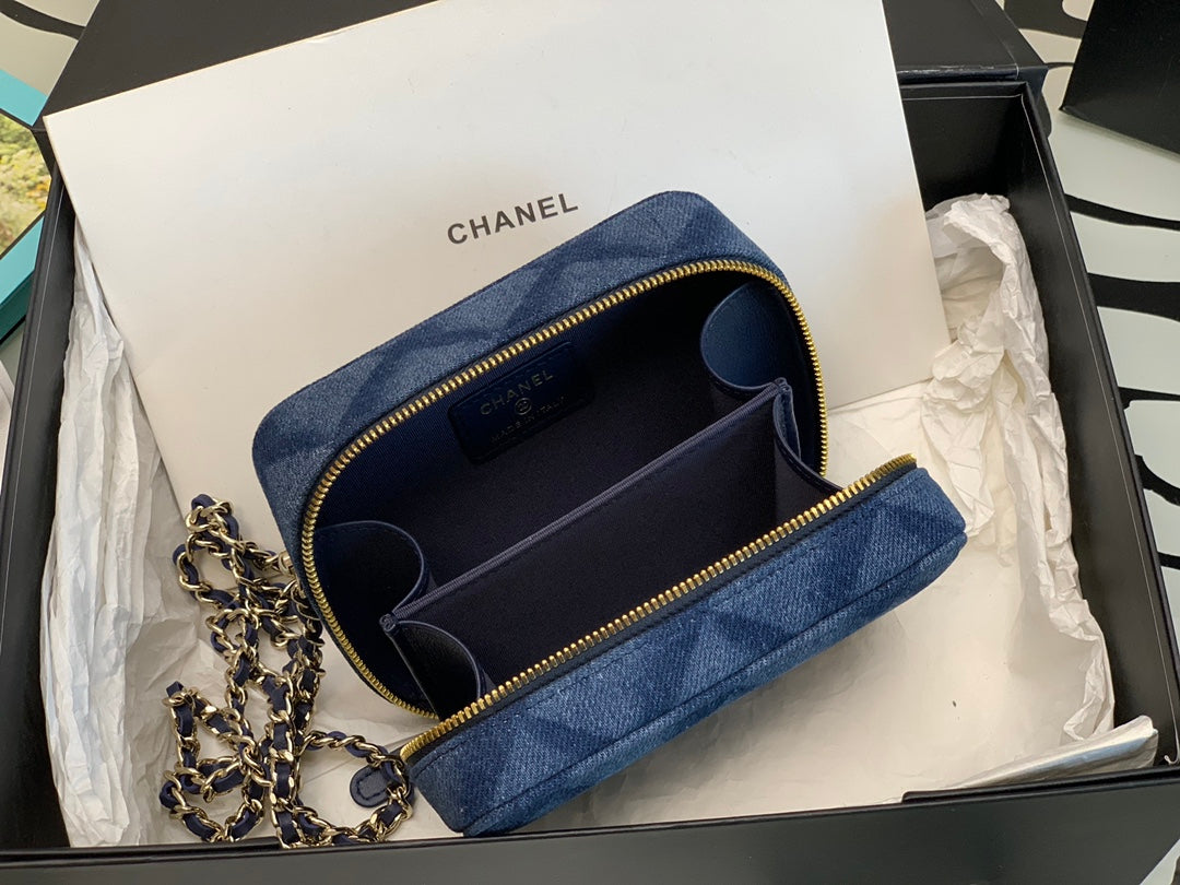 Chanel Blue Quilted Denim Mini Camera Case Bag with Silver-Tone Hardware