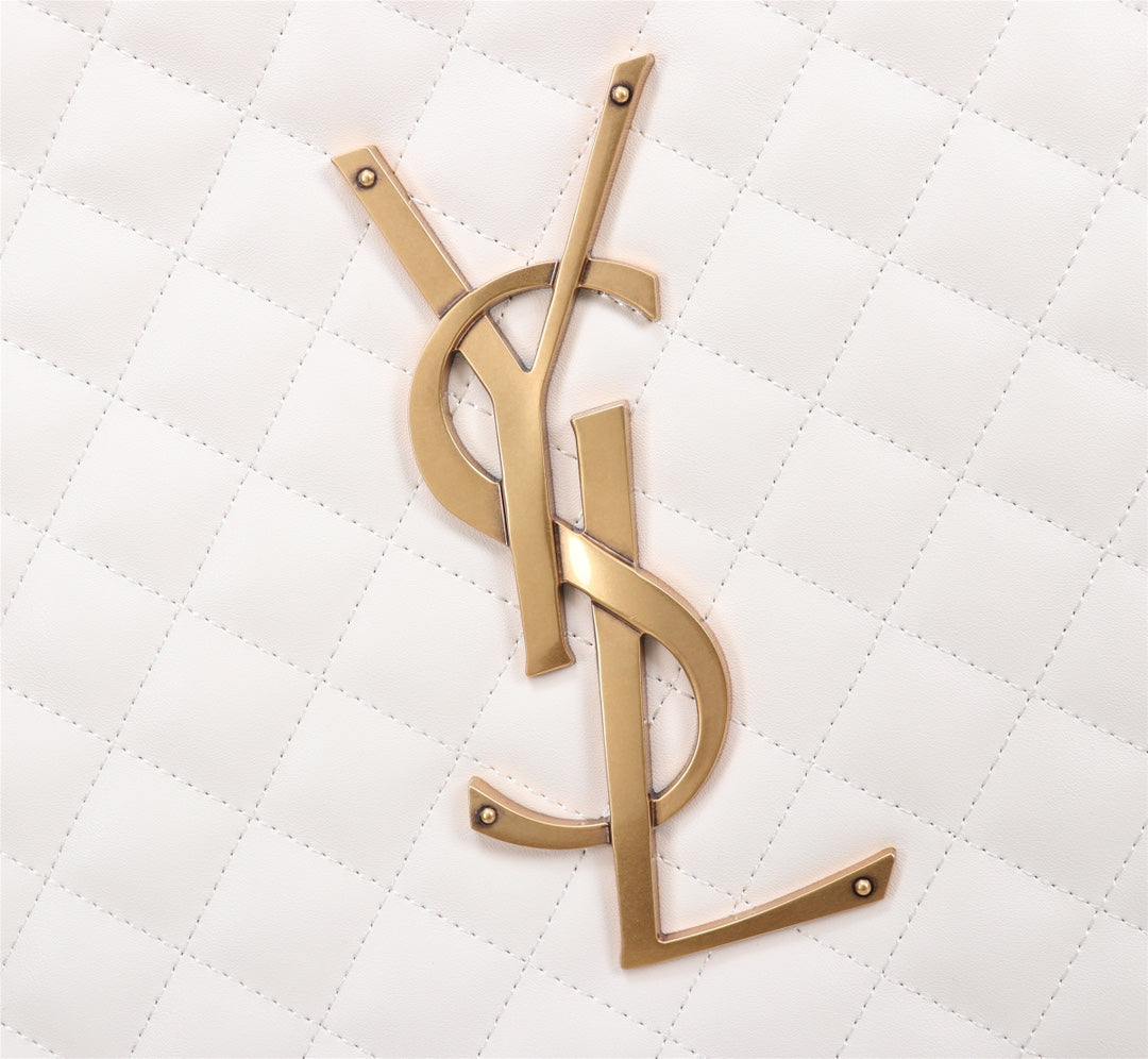 Saint Laurent Icare Maxi Shopping Bag - White Quilted Leather Tote with Gold YSL Logo