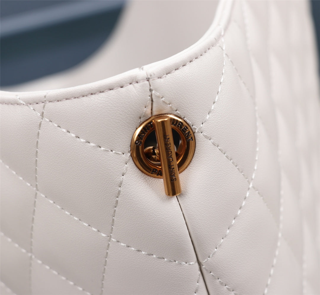 Saint Laurent Icare Maxi Shopping Bag - White Quilted Leather Tote with Gold YSL Logo