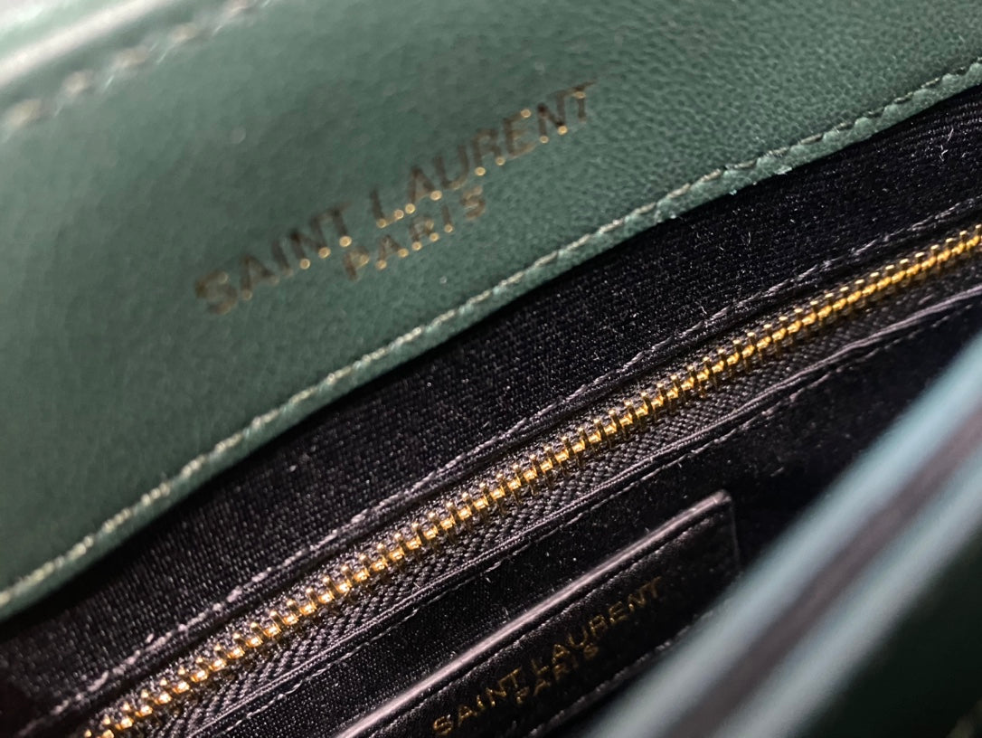Saint Laurent Loulou Toy Bag in Green Quilted Suede