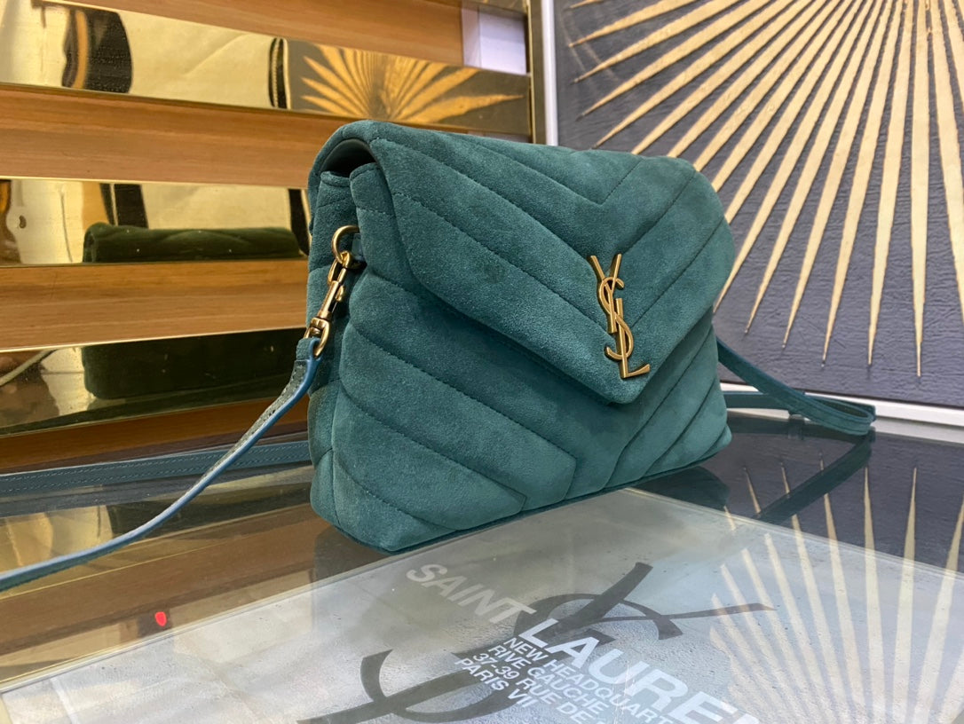 Saint Laurent Loulou Toy Bag in Green Quilted Suede