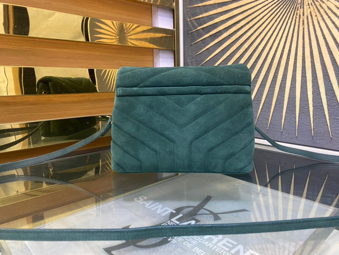 Saint Laurent Loulou Toy Bag in Green Quilted Suede