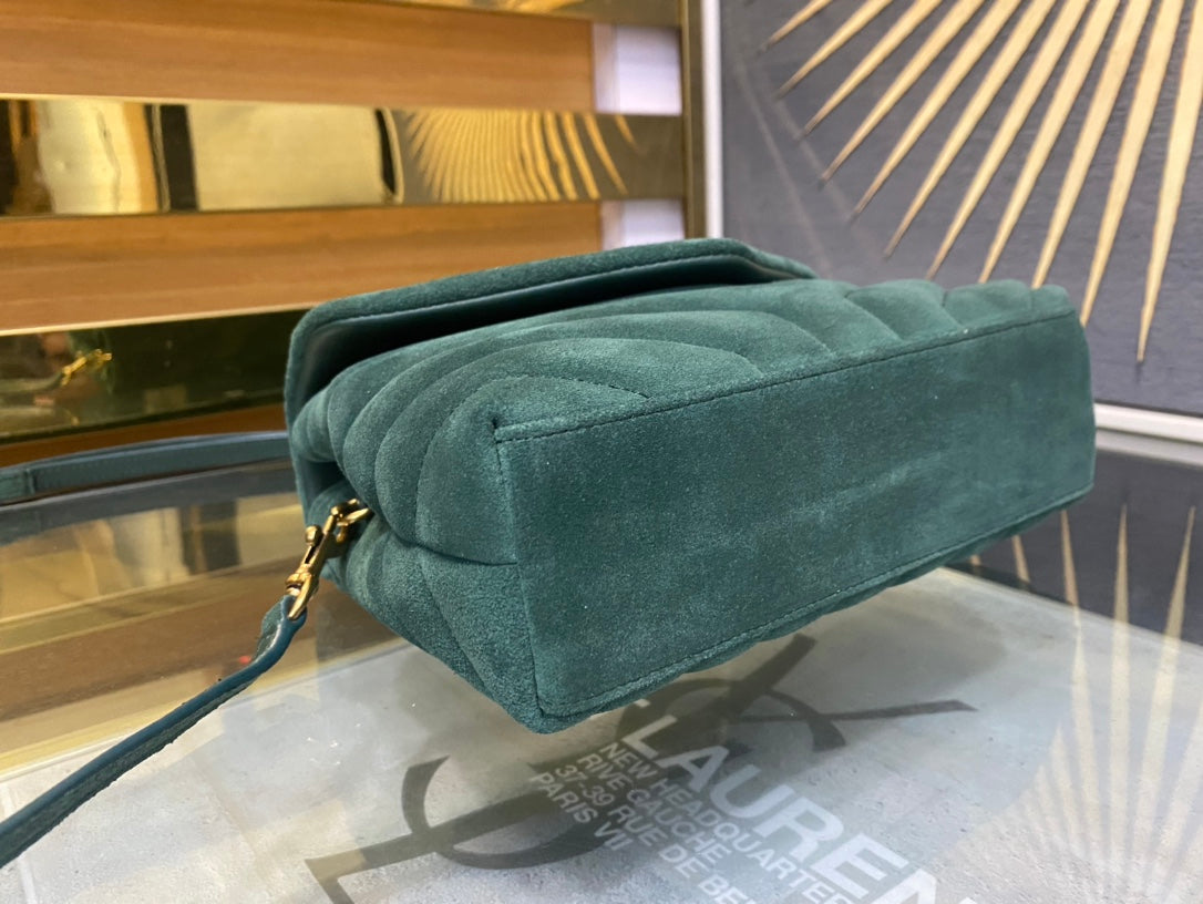Saint Laurent Loulou Toy Bag in Green Quilted Suede
