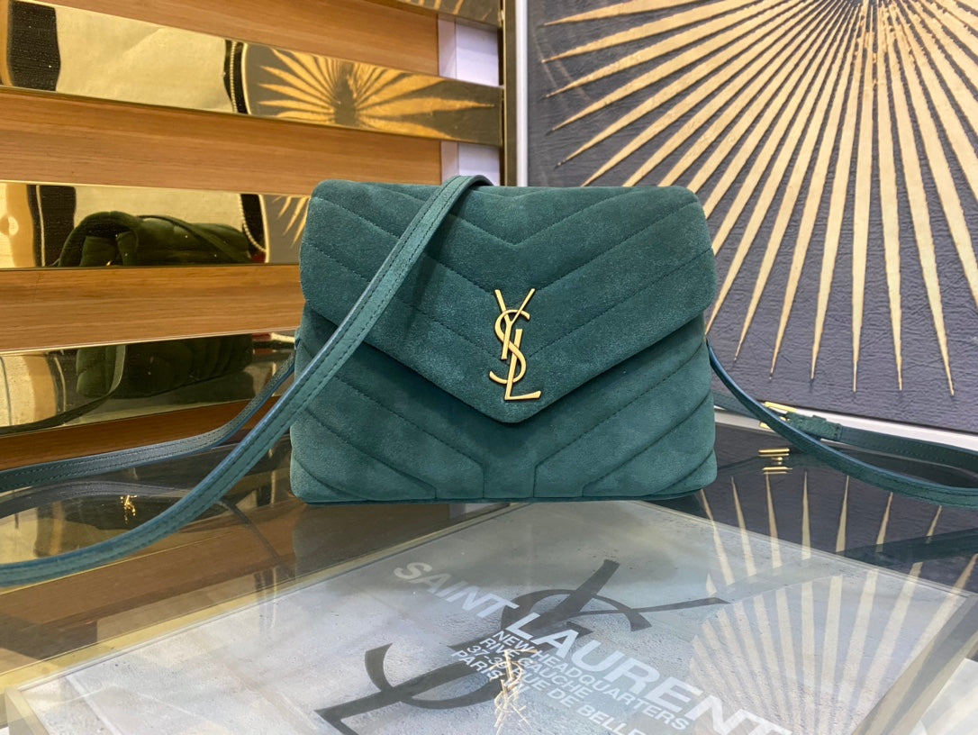 Saint Laurent Loulou Toy Bag in Green Quilted Suede
