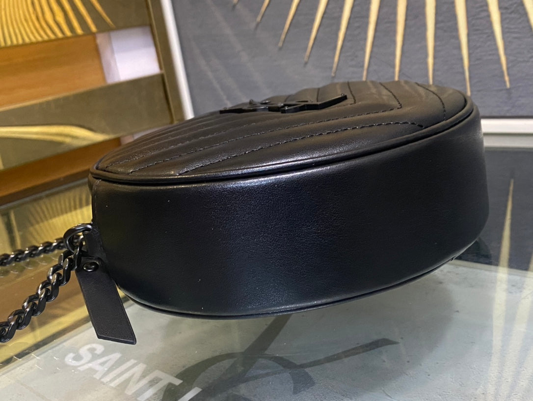 Saint Laurent Vinyle Round Camera Bag in Matelassé Grain de Poudre Embossed Leather