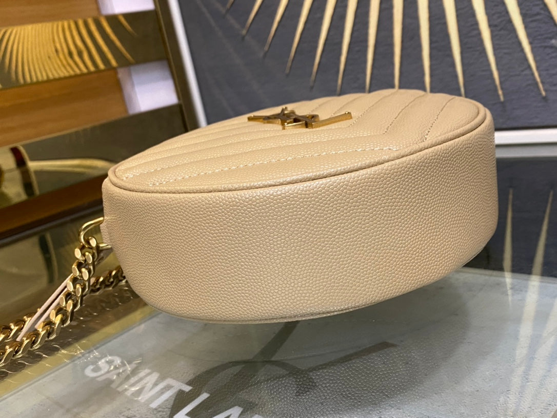 Saint Laurent Vinyle Round Crossbody Bag - Beige Matelassé Leather