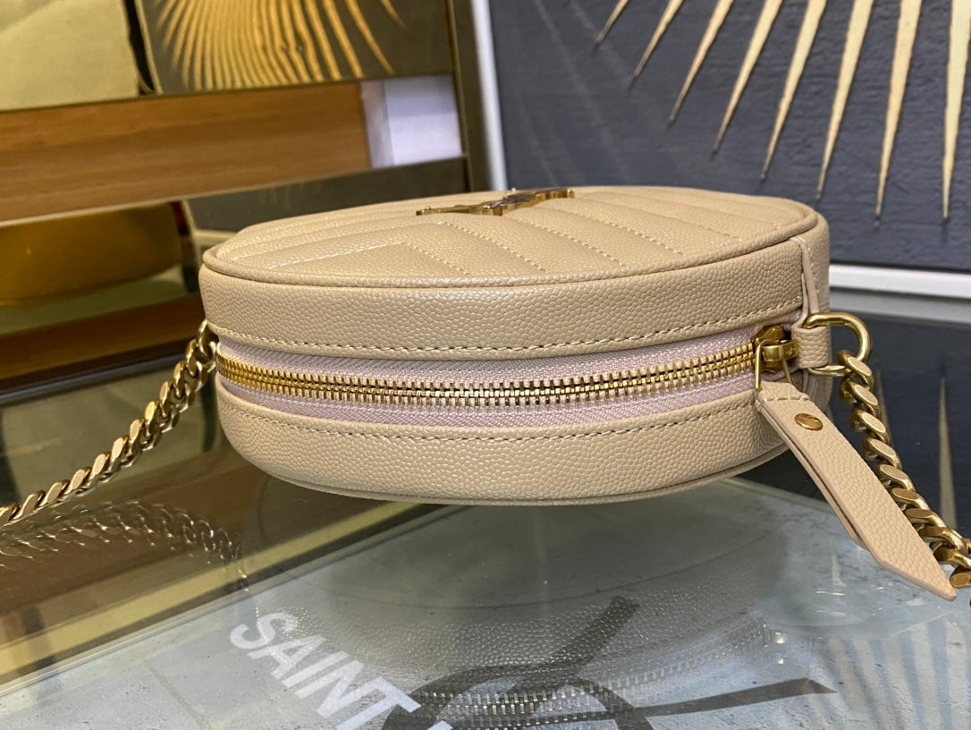 Saint Laurent Vinyle Round Crossbody Bag - Beige Matelassé Leather