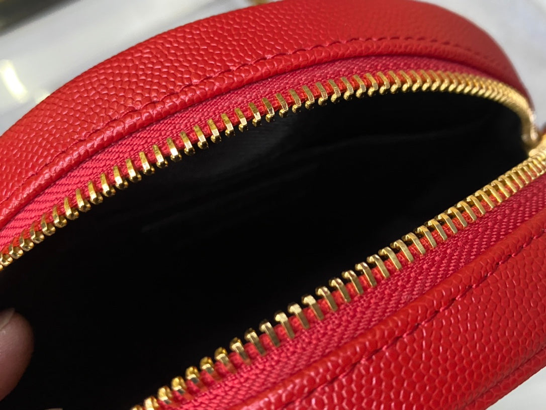 Saint Laurent Vinyle Round Camera Bag in Matelassé Chevron Leather - Red