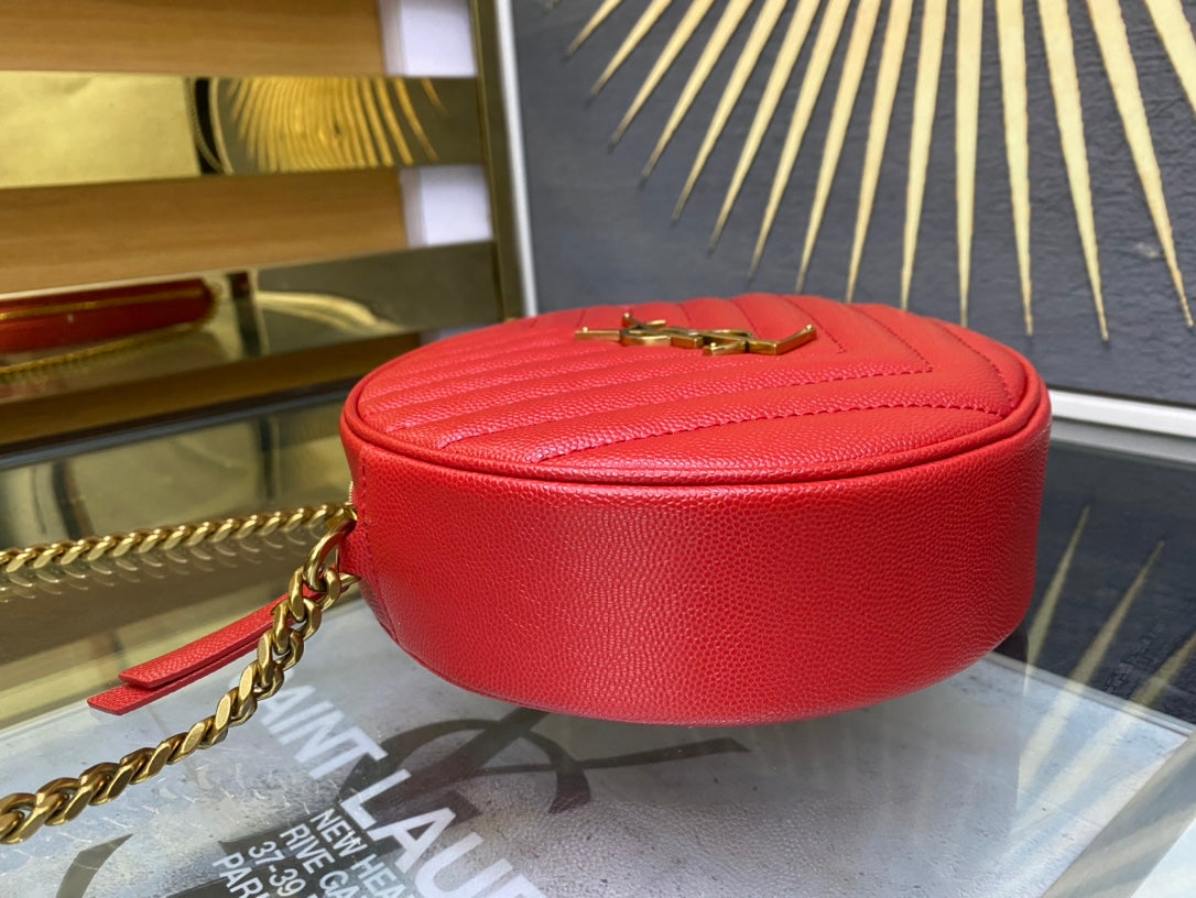 Saint Laurent Vinyle Round Camera Bag in Matelassé Chevron Leather - Red