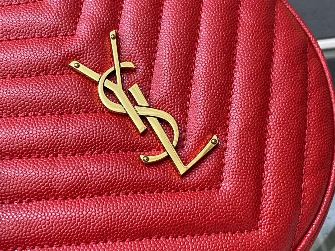 Saint Laurent Vinyle Round Camera Bag in Matelassé Chevron Leather - Red