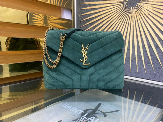 Saint Laurent Small Loulou Shoulder Bag in Quilted Green Suede