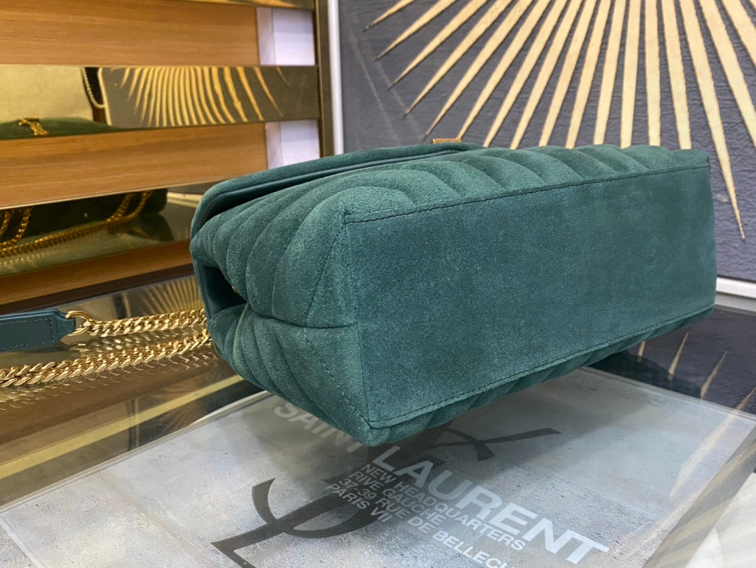 Saint Laurent Small Loulou Shoulder Bag in Quilted Green Suede