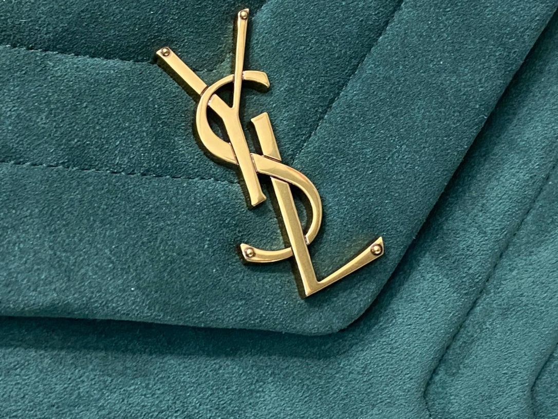 Saint Laurent Small Loulou Shoulder Bag in Quilted Green Suede