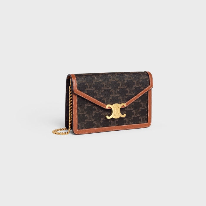Celine Small Triomphe Wallet in Triomphe Canvas and Calfskin - Tan/Brown