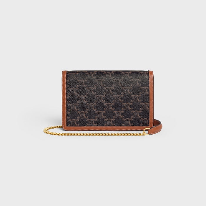 Celine Small Triomphe Wallet in Triomphe Canvas and Calfskin - Tan/Brown