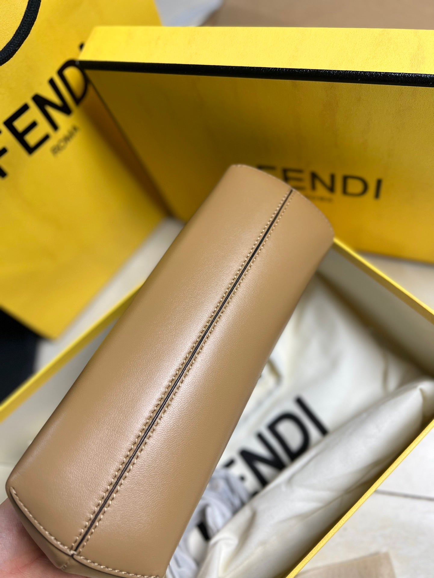 Fendi First Small Leather Clutch Bag - Tan with Python-Print Frame