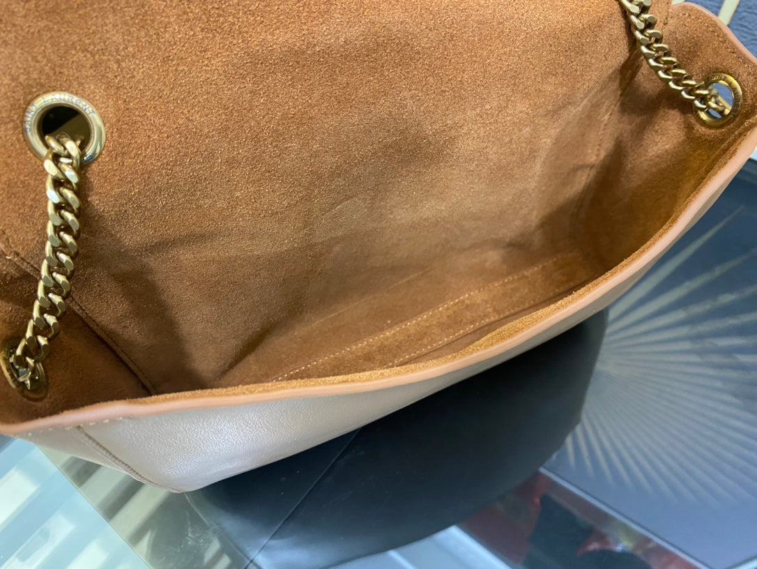 Saint Laurent YSL Small Kate Monogram Shoulder Bag in Tan Leather and Suede