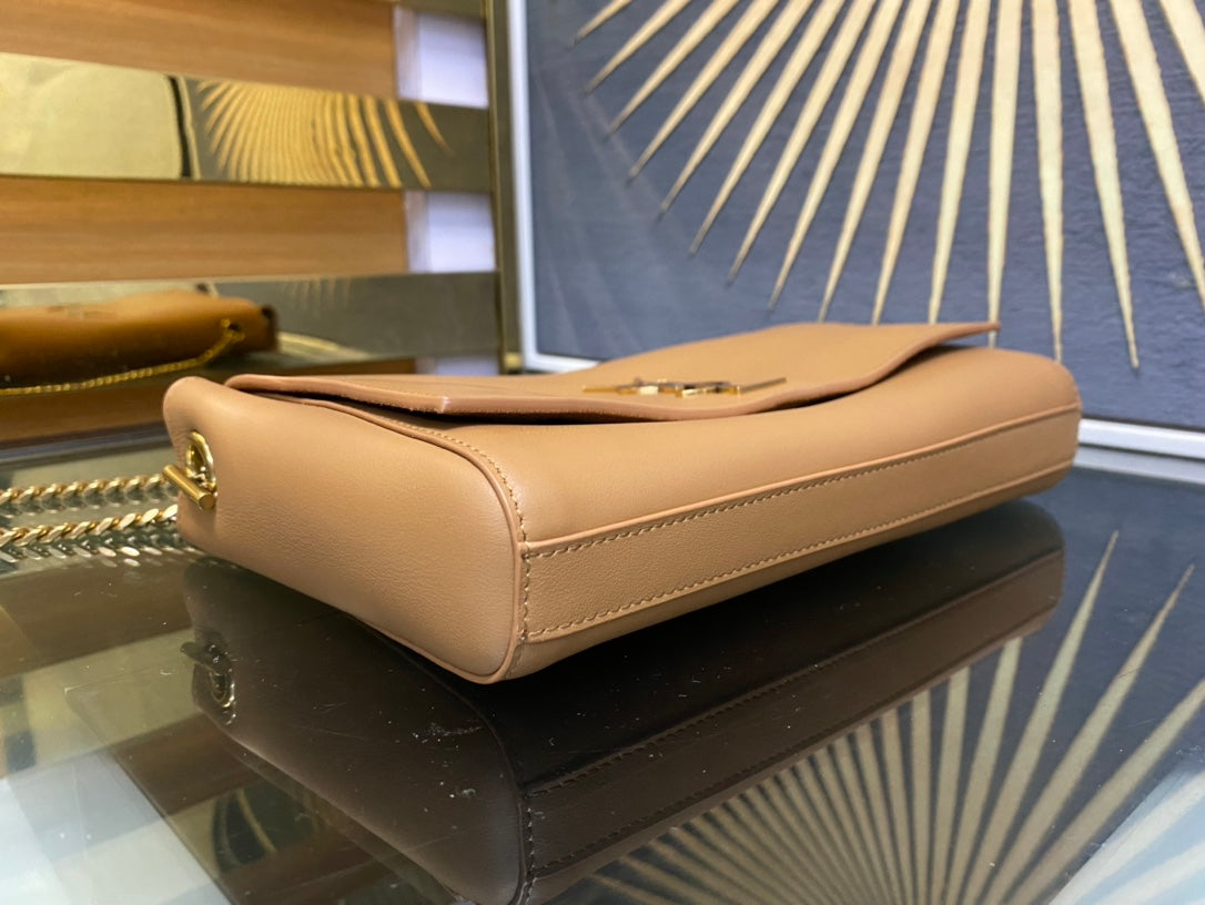 Saint Laurent YSL Small Kate Monogram Shoulder Bag in Tan Leather and Suede