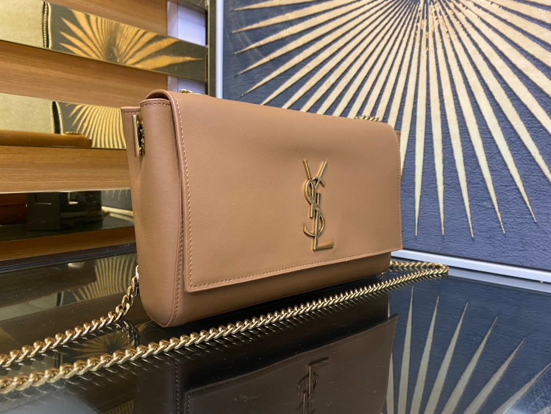 Saint Laurent YSL Small Kate Monogram Shoulder Bag in Tan Leather and Suede
