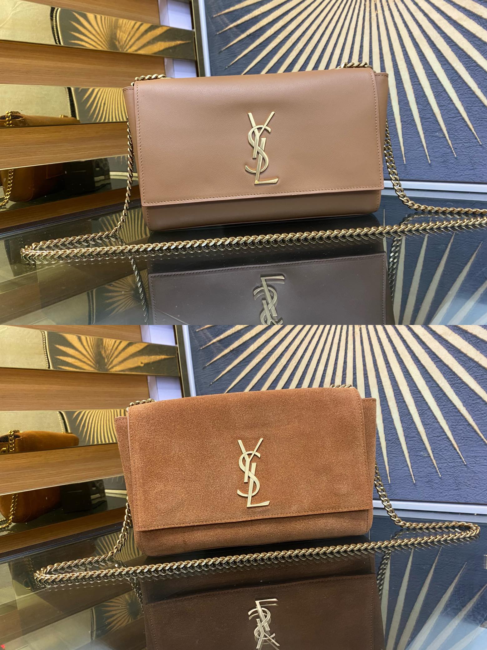 Saint Laurent YSL Small Kate Monogram Shoulder Bag in Tan Leather and Suede