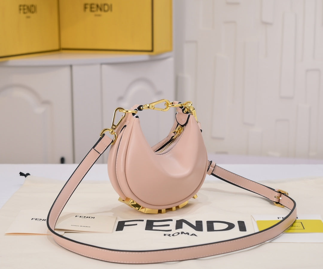 Fendi Fendigraphy Small Pink Leather Hobo Bag with Gold-Tone Logo Hardware