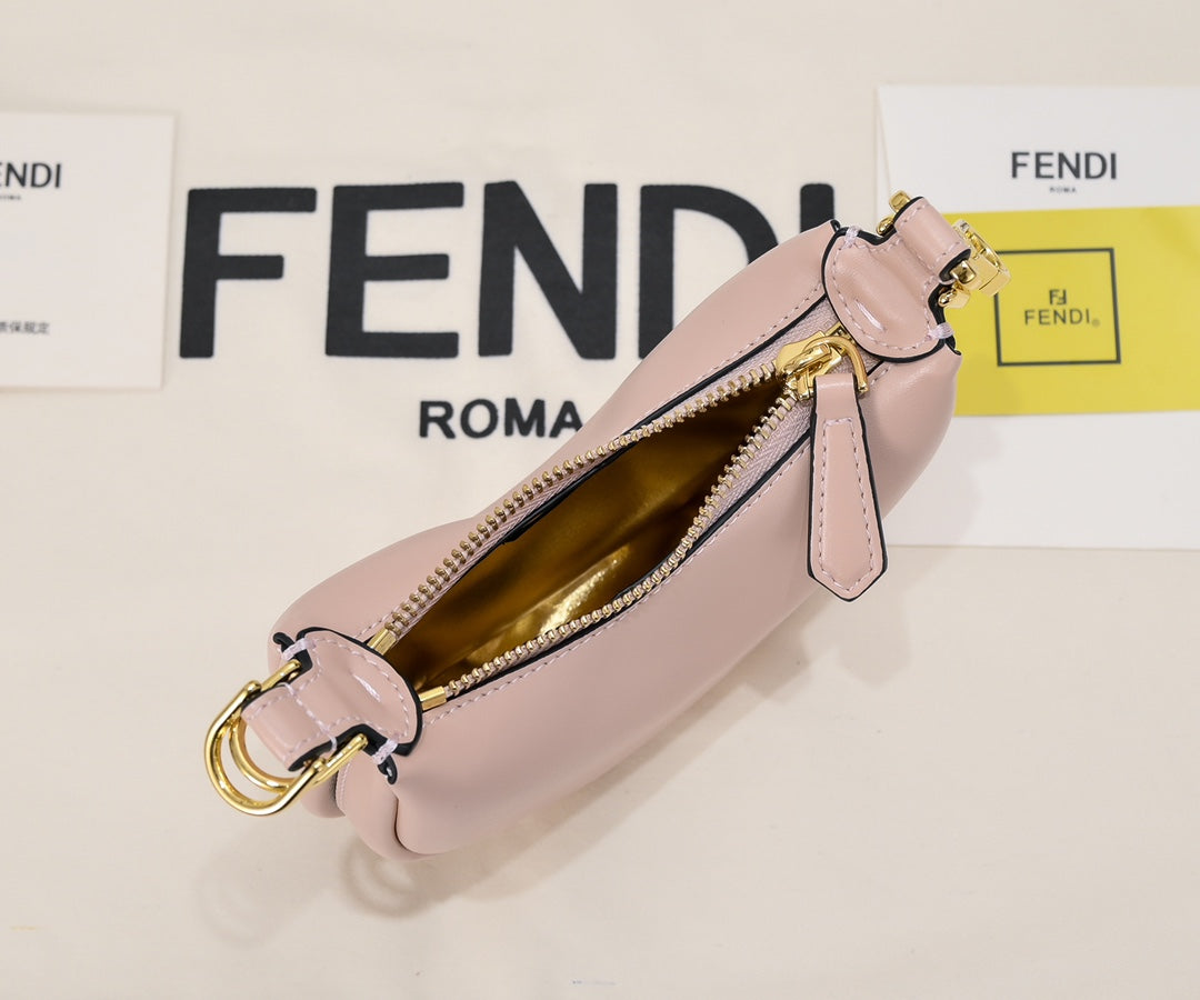 Fendi Fendigraphy Small Pink Leather Hobo Bag with Gold-Tone Logo Hardware