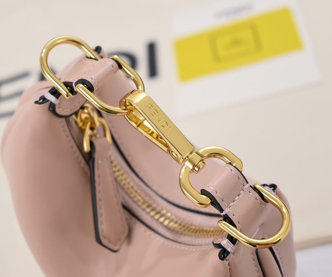 Fendi Fendigraphy Small Pink Leather Hobo Bag with Gold-Tone Logo Hardware